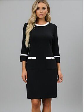 Black Two-Tone Trim Fitted Dress
